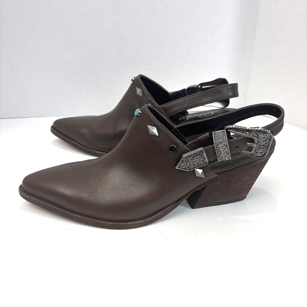 Golo Leather Slingback Heel Shoes Womens 9 Brown Block Western Festival Country - Picture 4 of 11